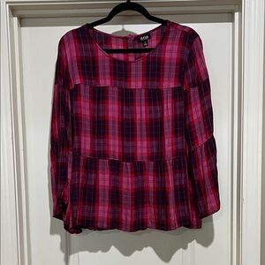 Ana Women's Pink and Black Plaid Blouse large